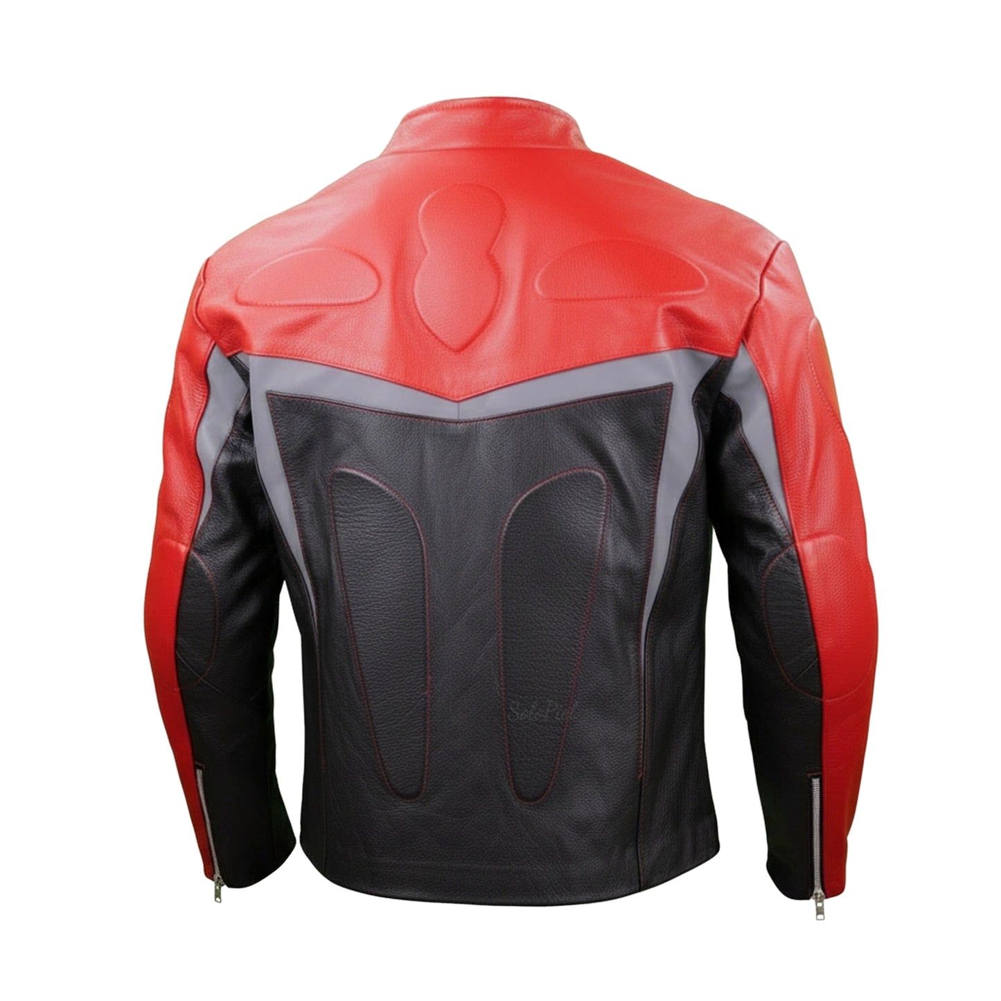 Chamarra de Piel de Res Gruesa para Caballero con Reflejantes y Protecciones Biker