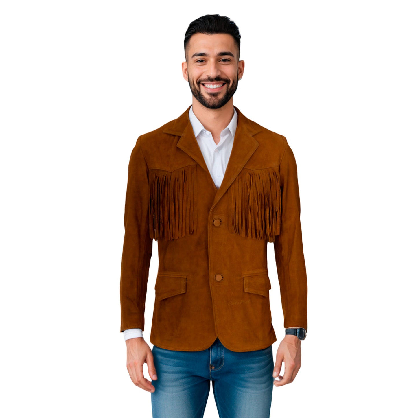Saco Vaquero de Piel de Borrego Acabado Nobuck con Barbas Estilo Tamaulipeco para Caballero Christian