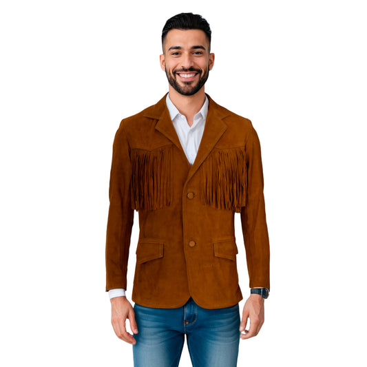 Saco Vaquero de Piel de Borrego Acabado Nobuck con Barbas Estilo Tamaulipeco para Caballero Christian