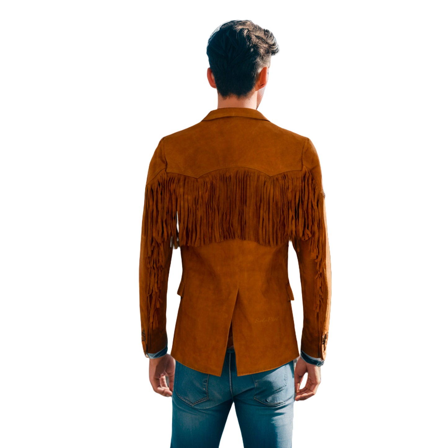 Saco Vaquero de Piel de Borrego Acabado Nobuck con Barbas Estilo Tamaulipeco para Caballero Christian