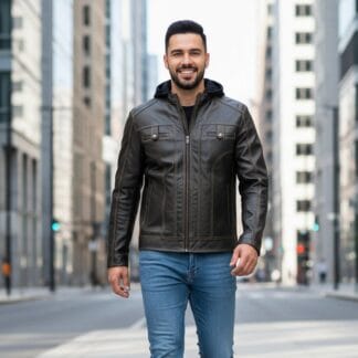 Chamarra de Piel de Borrego Para Caballero Con Capucha Desmontable Eduardo Corte Slim Fit — Solopiel.net