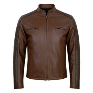 Chamarra de Piel Veteada para Caballero Combinada Abraham Corte Slim Fit