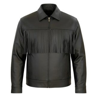 Chamarra de Piel de Borrego Con Tiras Estilo Tamaulipeco Con Cierre Cuello Deportivo Alvaro Corte Slim Fit | Solopiel Cuero Genuino