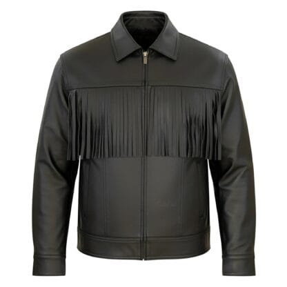 Chamarra de Piel de Borrego Con Tiras Estilo Tamaulipeco Con Cierre Cuello Deportivo Alvaro Corte Slim Fit