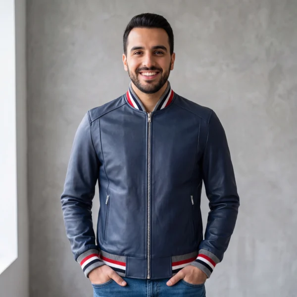 Chamarra de Piel de Borrego Para Caballero Estilo Bomber con Cardigan Bayron Corte Regular