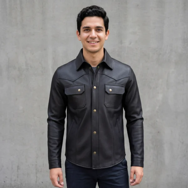 Camisa de piel para Caballero negro frente