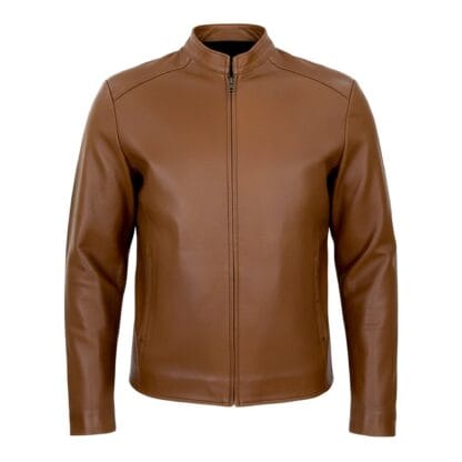 Chamarra de Piel de Borrego para Caballero Cuello Mao Cinnamon Corte Regular