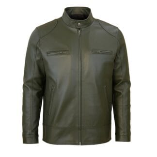 Chamarra de Piel de Borrego para Caballero Cuello Mao Verde Rojo Edgar Corte Slim Fit | Solopiel Cuero Genuino