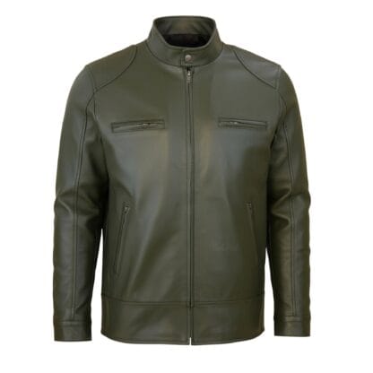 Chamarra de Piel de Borrego para Caballero Cuello Mao Verde Rojo Edgar Corte Slim Fit