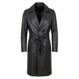 Gabardina de Piel Genuina para Caballero Largo Full con Cinto de Piel en Color Negro Corte Regular | Solopiel Cuero Genuino