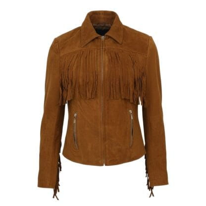 Chamarra de Piel Nobuck Para Dama Vaquera Tamaulipeca con Tiras Modelo Yaqui Corte Regular
