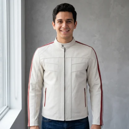 Chamarra de Piel de Borrego para Caballero Combinada Con Franjas Jasso Corte Slim Fit