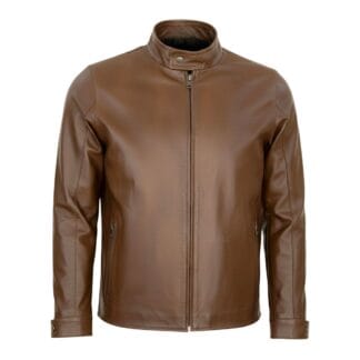 Chamarra de Piel de Borrego Para Caballero Lisa con Cuello Mao Jordan Corte Slim Fit | Solopiel Cuero Genuino