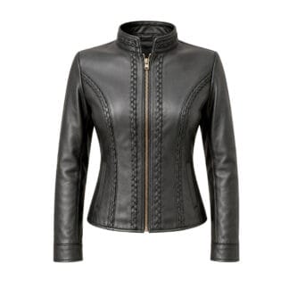 Chamarra de Piel Para Dama con Tejido Karla Corte Slim Fit