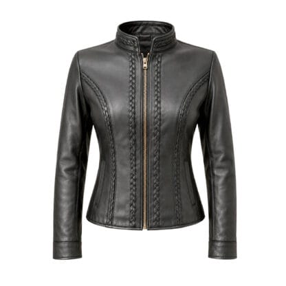 Chamarra de Piel Para Dama con Tejido Karla Corte Slim Fit