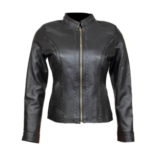 Chamarra de Piel Para Dama con Tejido Karla Corte Slim Fit | Solopiel Cuero Genuino