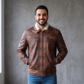 Chamarra de piel de borrego para caballero modelo Milan frente