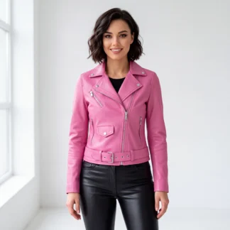 Chamarra de piel para dama modelo rockerita frente