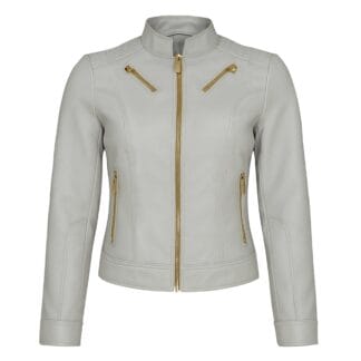 Chamarra de Piel de Borrego para Dama Con Cierres Transversales Thalia Corte Slim Fit | Solopiel Cuero Genuino