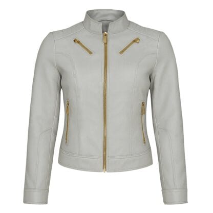Chamarra de Piel de Borrego para Dama Con Cierres Transversales Thalia Corte Slim Fit