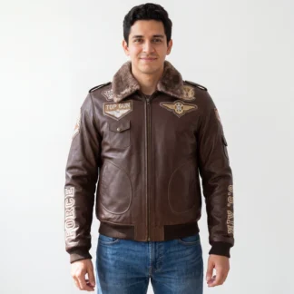 Chamarra de Piel de Borrego para Caballero Cuello Desmontable Piloto TopGun Corte Regular