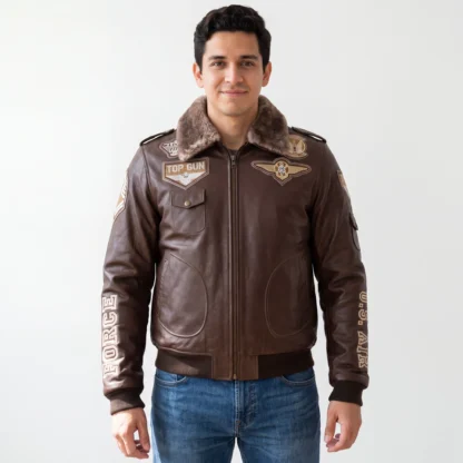 Chamarra de Piel de Borrego para Caballero Cuello Desmontable Piloto TopGun Corte Regular