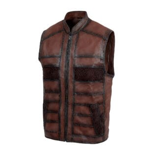 Chaleco de Piel de Borrego para Caballero Cuello Mao Con Aplicación Imitación Serpiente Renato Corte Regular | Solopiel Cuero Genuino