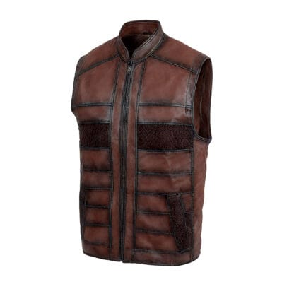 Chaleco de Piel de Borrego para Caballero Cuello Mao Con Aplicación Imitación Serpiente Renato Corte Regular