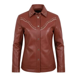 Camisola de Piel de Borrego Para Dama con Aplicaciones Estilo Vaquero Perla Corte Regular | Solopiel Cuero Genuino