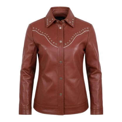 Camisola de Piel de Borrego Para Dama con Aplicaciones Estilo Vaquero Perla Corte Regular