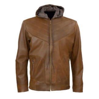 Chamarra de Piel Para Caballero Con Capucha Desmontable Crackelada Tauro Corte Slim Fit | Solopiel Cuero Genuino