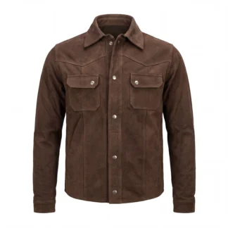 Camisa de piel nobuck para caballero color cafe frente