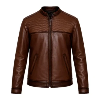 Chamarra de piel de borrego bitono para caballero, modelo Adrian, vista frontal