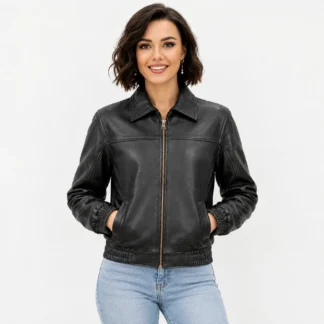 Chamarra de piel de borrego bomber para dama, modelo Aitana, vista frontal