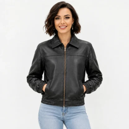 Chamarra de Piel de Borrego Modelo Aitana Estilo Bomber Corte Regular