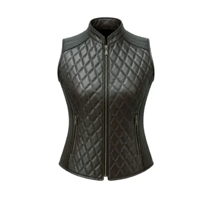 Chaleco de Piel para Dama Capitonado Celia, Corte Slim Fit