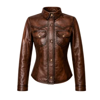 Camisola de piel de borrego veteada para dama, modelo Danna, vista frontal