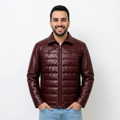 Chamarra de Piel para Caballero Acolchada Modelo Fabian Corte Regular