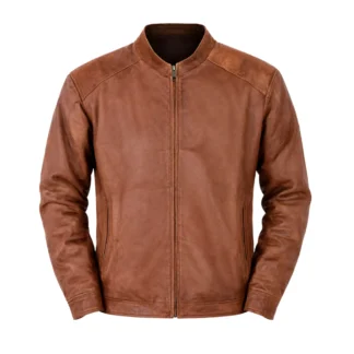 Chamarra de piel de borrego crackelada para caballero, modelo Gael, vista frontal