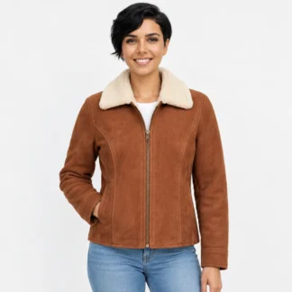 Chamarra de zalea de borrego para dama, modelo Iglu, vista frontal