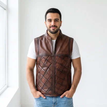 Chaleco de Piel de Borrego Para Caballero Bitono Modelo Jaziel Corte Regular