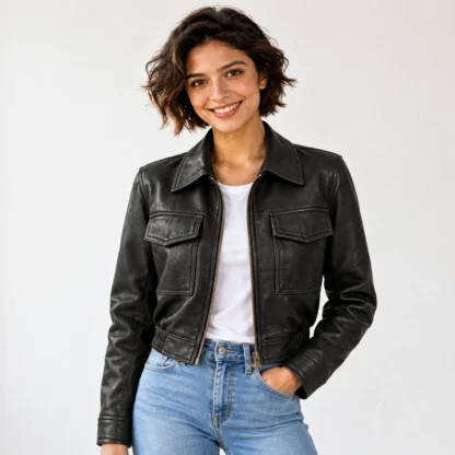 Chamarra de Piel de Borrego Modelo Melanie Estilo Bomber Corte Regular