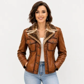 Chamarra de piel de borrego para dama, modelo Melissa, vista frontal