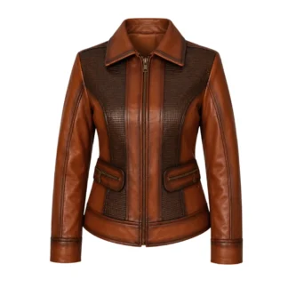 Chamarra de piel de borrego texturizada para dama, modelo Olivia, vista frontal